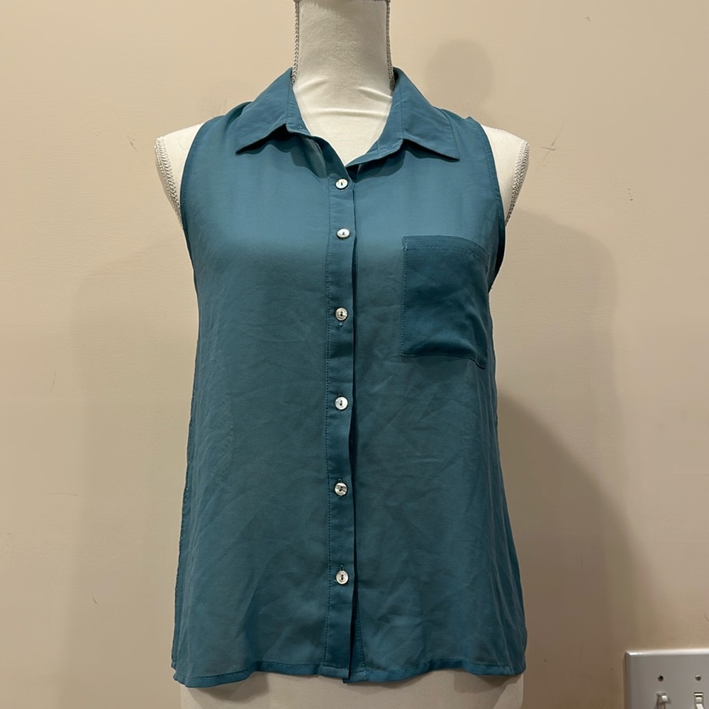 Wet Seal top sleeveless button up teal sheer vintage Medium
